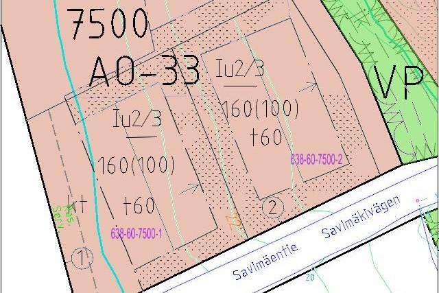 Ställe i detaljplanen, där våningstalet Iu2/3 är understruket. I våningstalet är I det romerska numret ett.