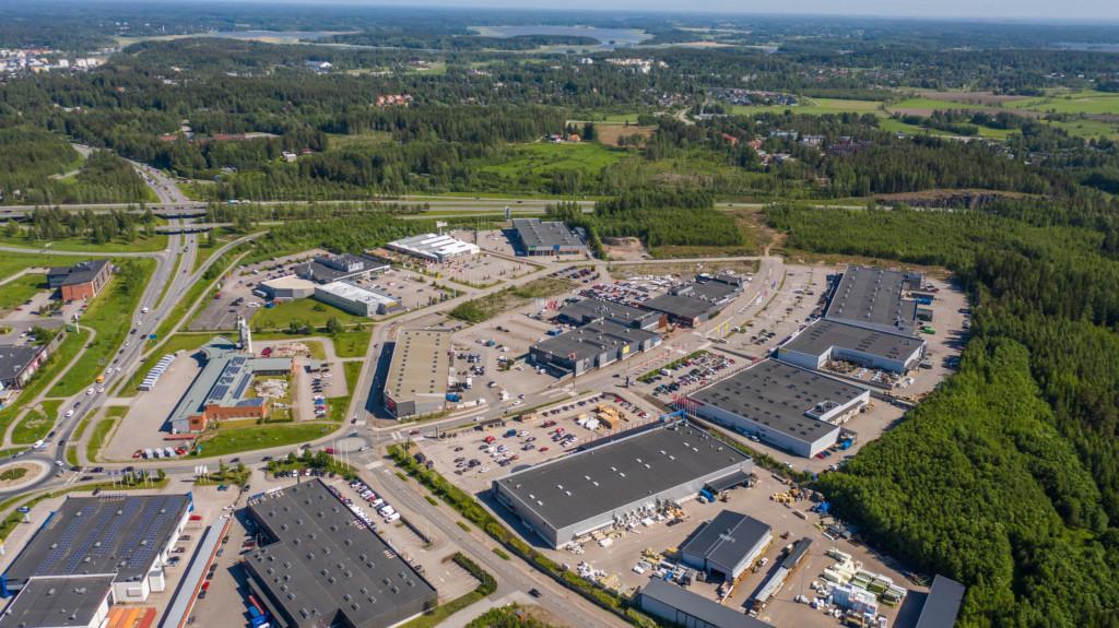 Företagsområdet Kungsporten med omgivande landskap, flygfoto.