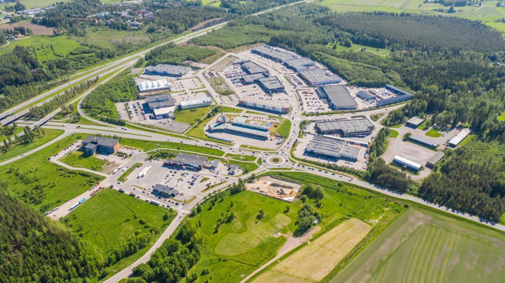 Företagsområdet Kungsporten med omgivande landskap, flygfoto.