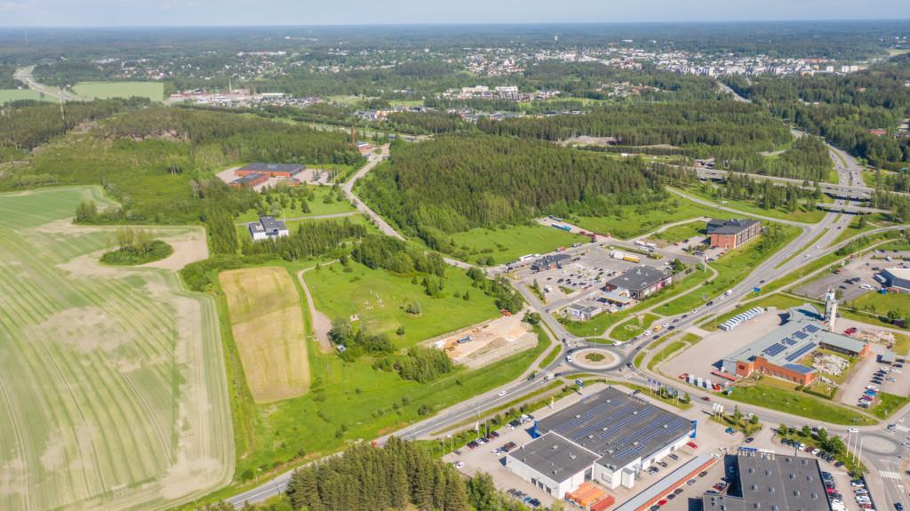 Företagsområdet Kungsporten med omgivande landskap, flygfoto.