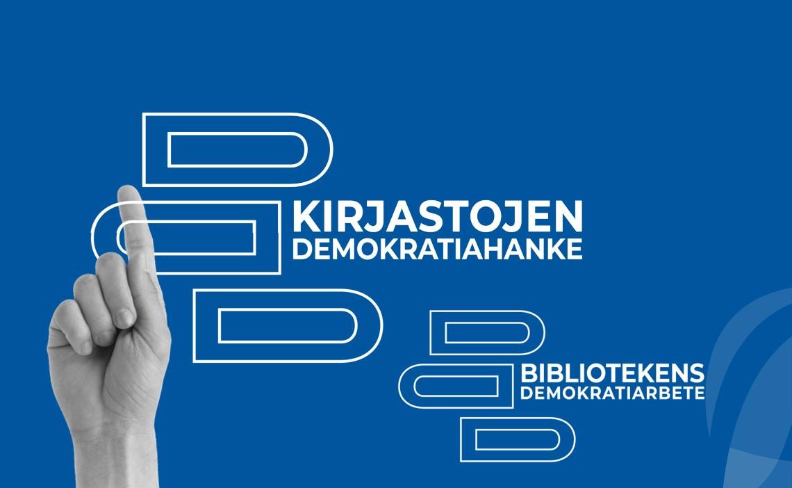 Kirjaston demokratiahanke logo.