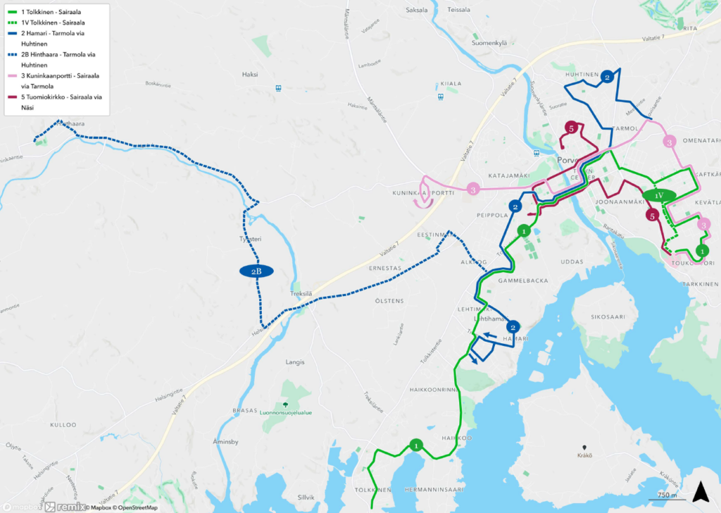 Picture of Local transport route map in Porvoo.