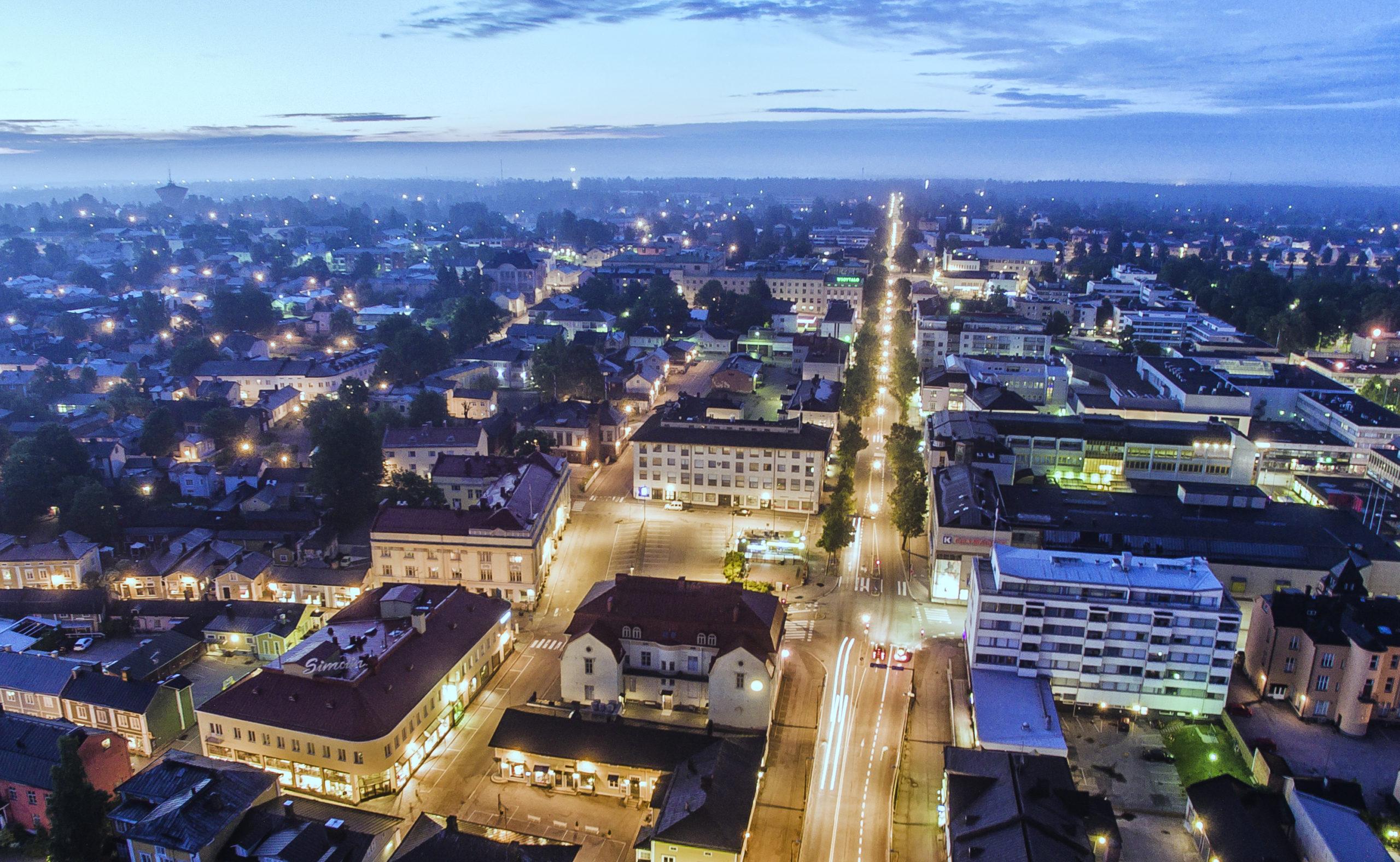 Porvoo city center by night.