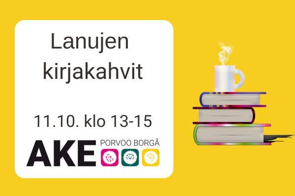 Kahvikuppi, kirjoja ja koulutuksen teksti lanujen kirjakahvit 11.10. klo 13-15.