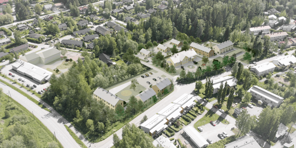 Ilmakuva Uutelaan kaavoitettavasta pientalotonteista.