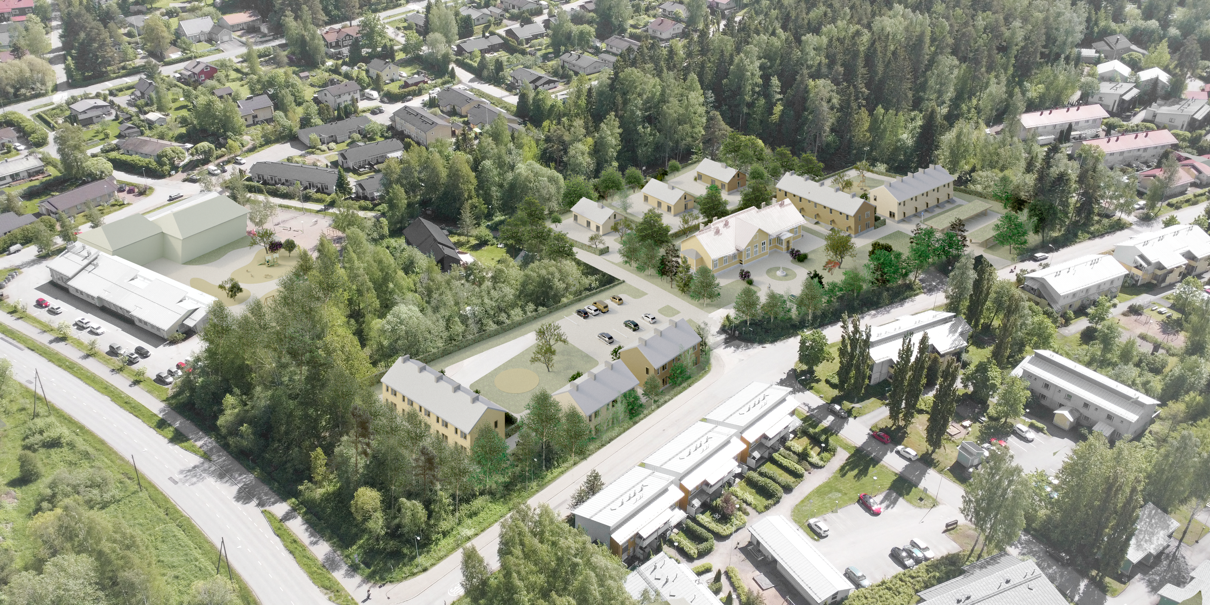 Ilmakuva Uutelaan kaavoitettavasta pientalotonteista.