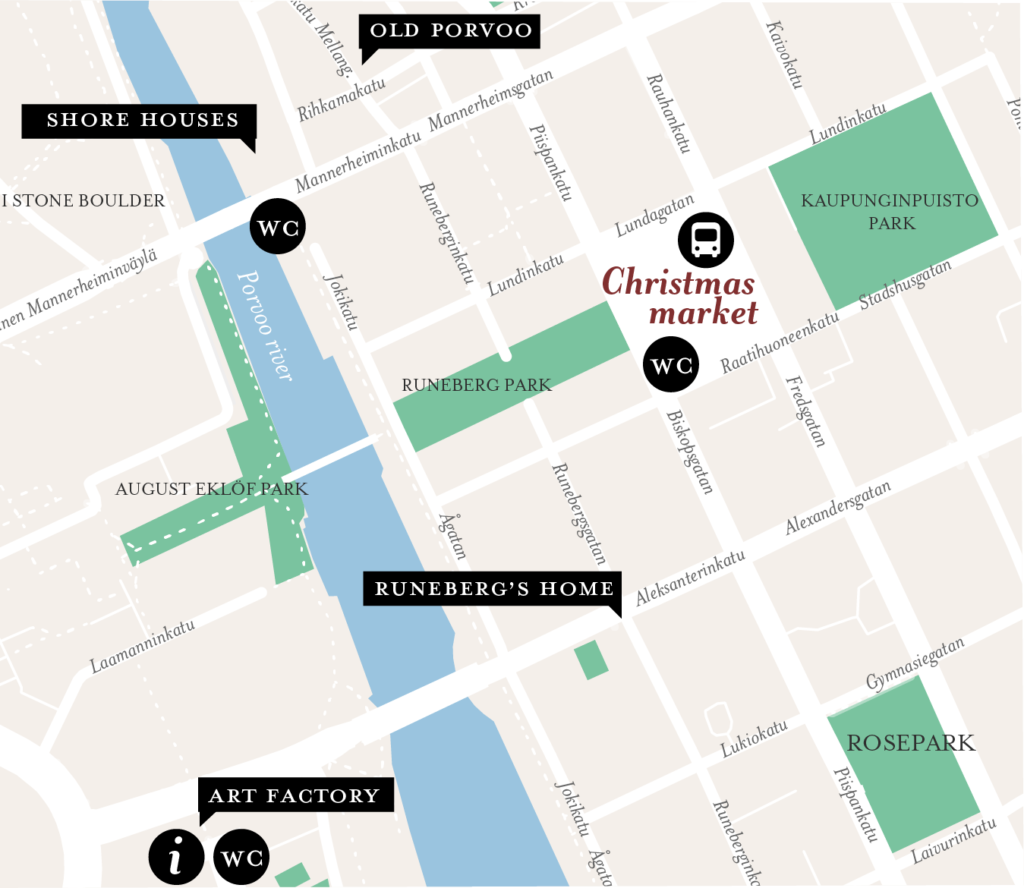 Map of Porvoo with Christmas market marked